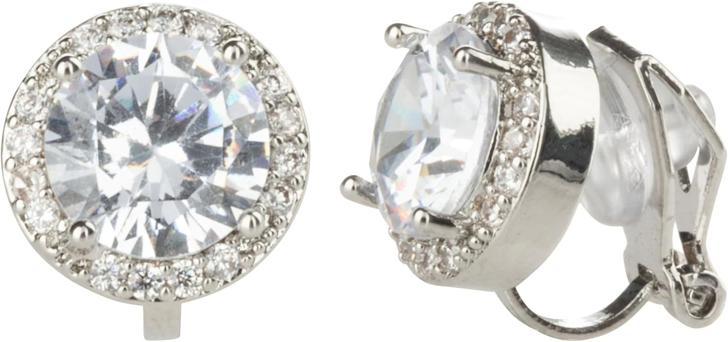 Aloha Earrings Round Halo Crystal Clip On Stud Earrings