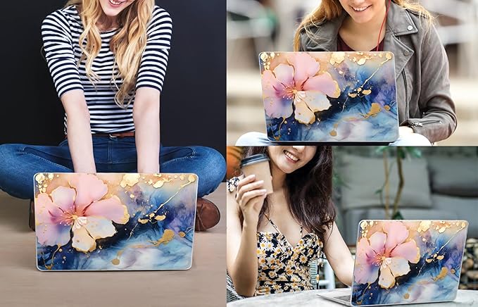 CISSOOK Compatible with MacBook Air 13.6 inch Case M2 M3 M4 Release 2025 2024 2023 2022, Plastic Hard Shell Case Keyboard Cover Screen Film for MacBook Air 13 inch A3240 A3113 A2681, Marble Flower