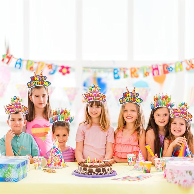 KKBES Happy Birthday Headbands, Paper Birthday Party Hats, 3 Patterns for Children and Adults Celebrating Birthdays