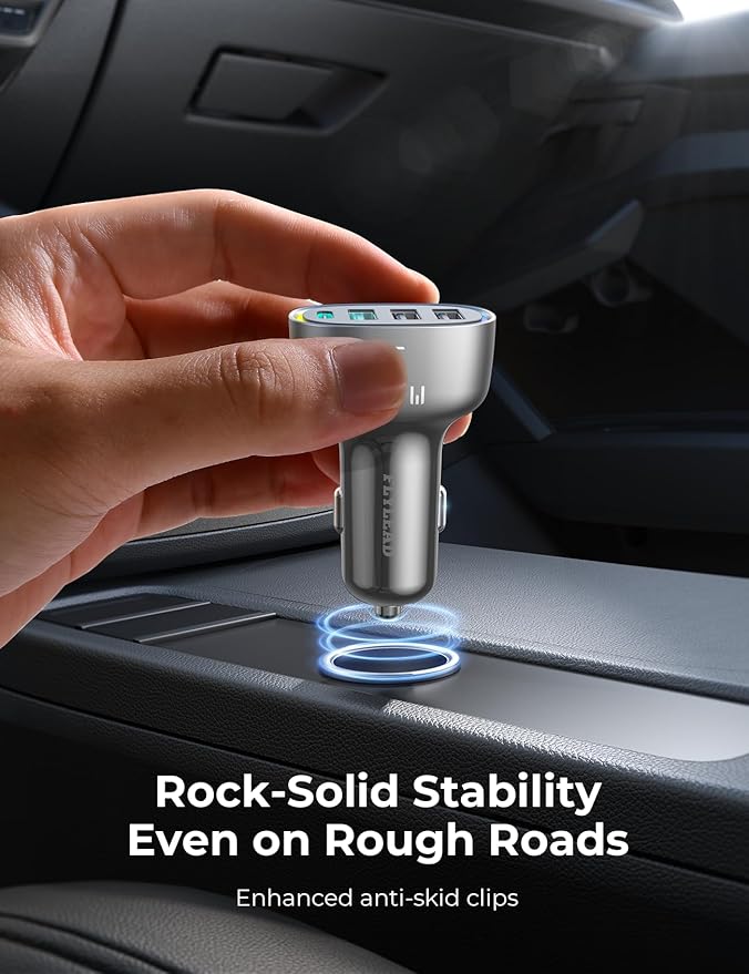 USB C Car Charger Cigarette Lighter Adapter 75W 4-Port Fast Car Charger Fast Charging- Titanium