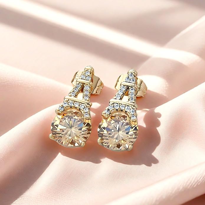 Alphabet Earring for Women, 18K Gold Plated Brass with Cubic Zirconia.