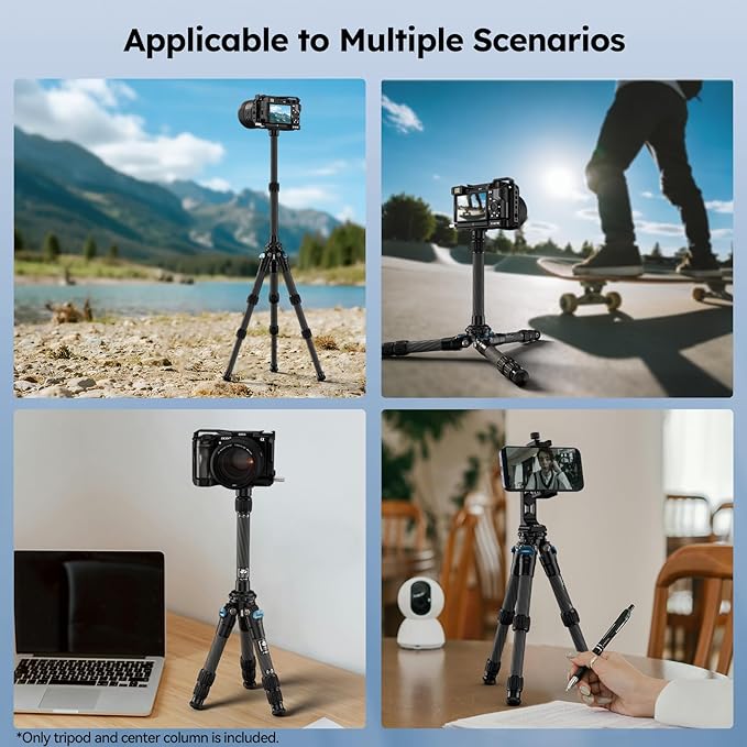 SIRUI Lightweight Carbon Fiber Mini Travel Tripod with Two-Section Center Column, Max Height 26", Supports 22lbs (AM-223+SL-100)