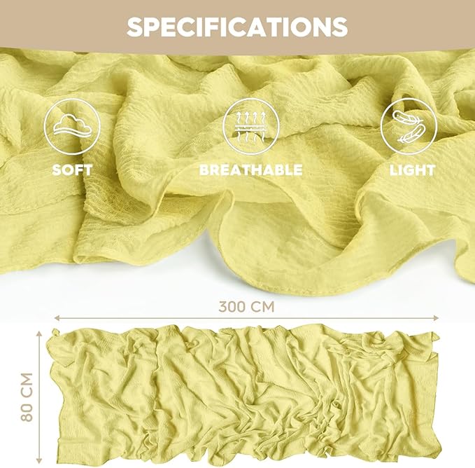 Artoid Mode Boho Light Yellow Gauze Wedding Table Runner, 120 Inch Seasonal Fabric Kitchen Dining Holiday Table Decor for Home Party Indoor