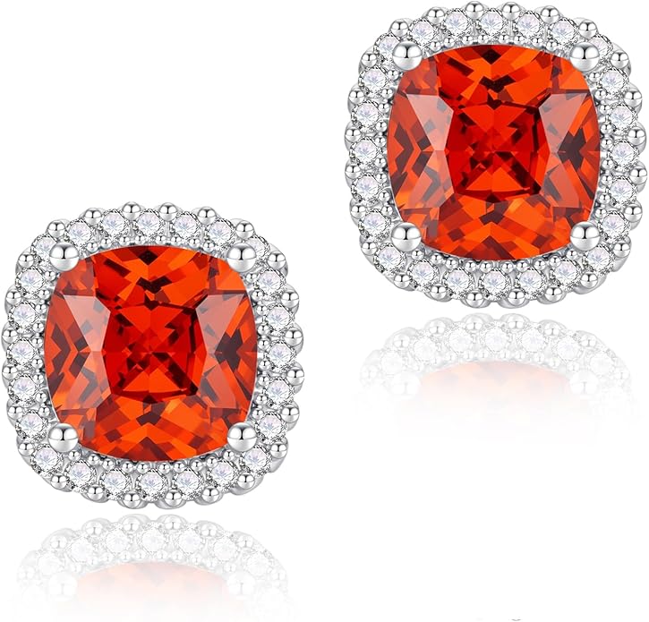 YOMELA Cubic Zirconia Earrings Studs, Halo CZ Birthstone Simulated Diamond Stud Earrings for Women