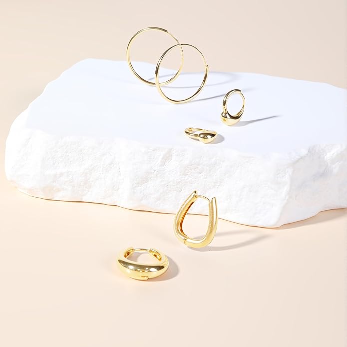 3 Pairs Gold Plated Hoop Earrings Set for Wonmen Trendy,With Butterfly & Bow Design,Jewelry Gift for Everyday, Party, Work