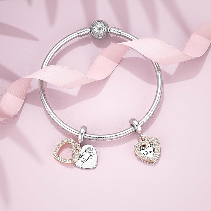 JIAYIQI Mother Sister Daughter Wife Charms Fit Charms Bracelet Necklace with Double Heart Love Charms 925 Sterling Silver Beads for Women Jewelry