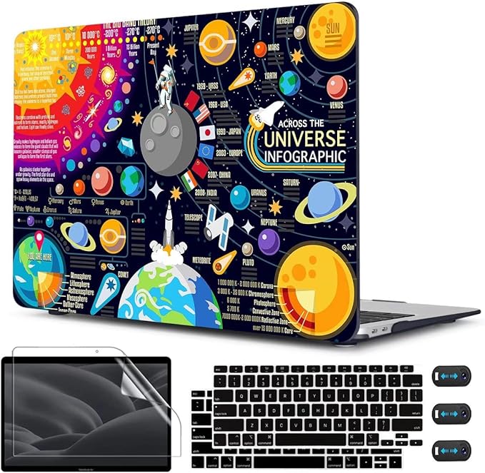 CISSOOK Compatible with MacBook Air 13 inch Case 2021 2020 2019 2018 Release A2337 M1 A2179 A1932, Hard Shell Case+ Keyboard Cover for MacBook Air 13 Inch with Retina Display Touch ID, Universe Space