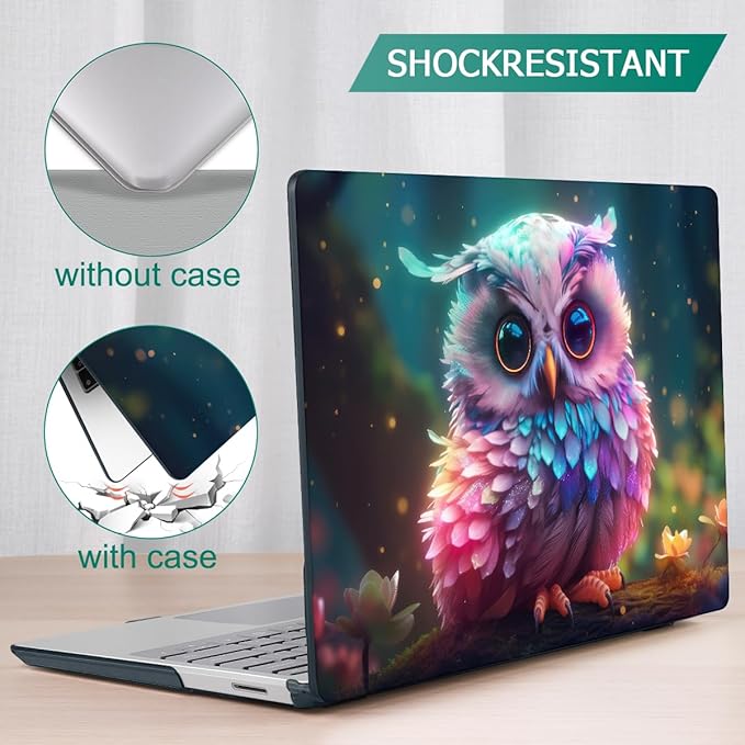Tuiklol Case for 15 Inch Microsoft Surface Laptop 5/4/3 2022-2020, Model 1979/1953/1872/1873 Hard Shell Cover, Keyboard Cover+Screen Protector+Dust Plugs,Rainbow owl