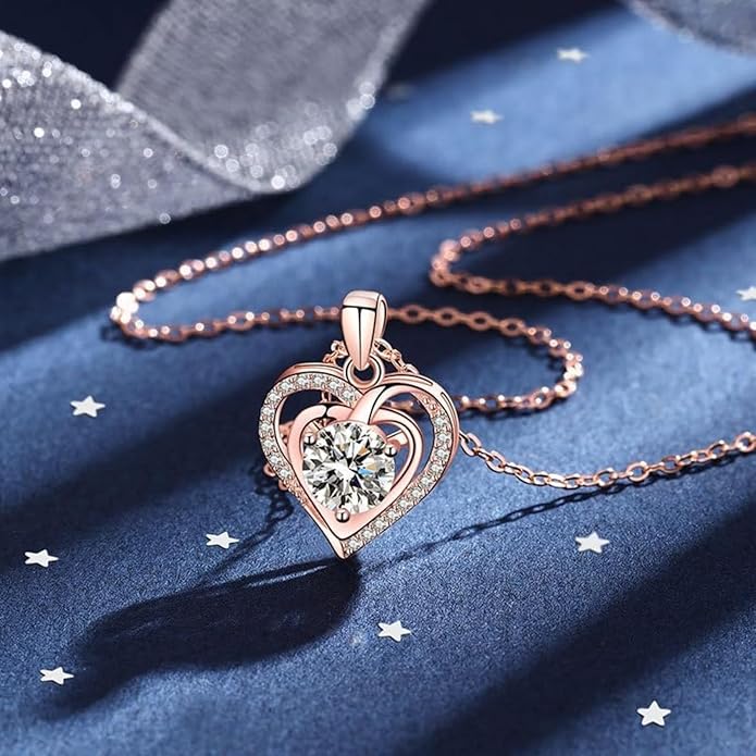 14K Gold 1 Carat Diamond Classic Heart Pendant Necklace for Women, Round Cut D-Color VVS1,A Unique Birthday Gift for Her