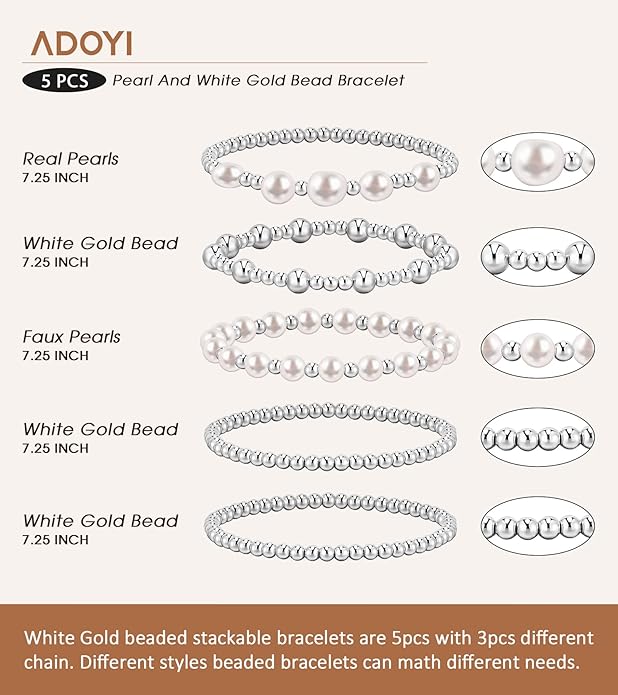 adoyi Gold Bracelets for Women Beaded Bracelet 14K Gold Plated Bracelet Stack Strand Stretch Bead Ball Bracelet Set Stackable Bracelet Adjustable Bracelet Set Jewelry for Gifts