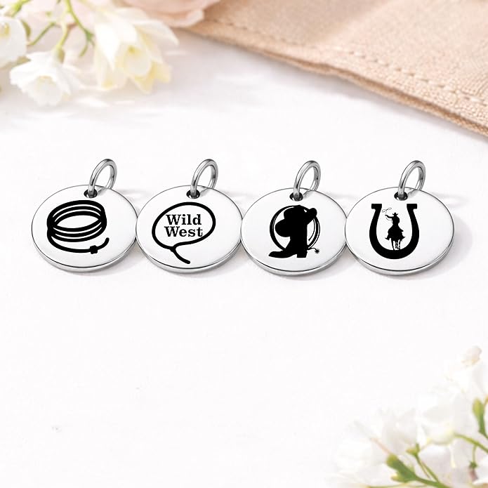 SM Design Western Charm Set of 4 – Stainless Steel Western Charms for Bracelets & Necklaces – Cowgirl, Ranch & Country Style Jewelry Charms – Western Gift for Women & Moms