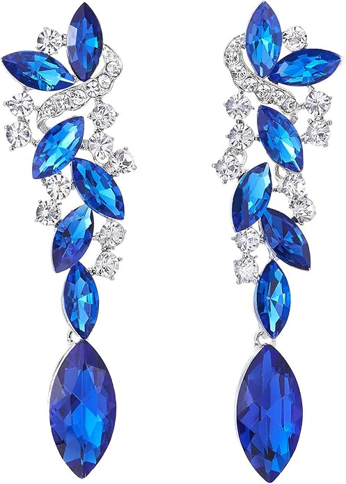 Art Deco Wedding Bridal Party Rhinestone Marquise Cluster Chandelier Long Dangle Statement Earrings