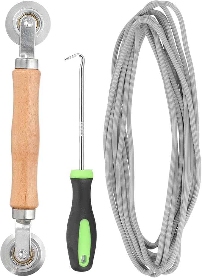 uxcell Screen Repair Kit, 0.16"x 9.8 ft Window Screen Spline with Roller Tool and Spline Removal Hook for Patio Door Window Mesh Install and Replace, Gray