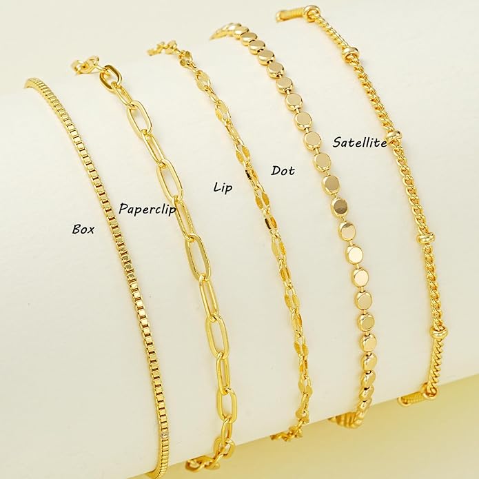 Gold Bracelets for Women, Trendy Adjustable 14K Gold Plated Stackable Link Bracelet, Dainty Thin Paperclip Chain Bracelets Stack Set