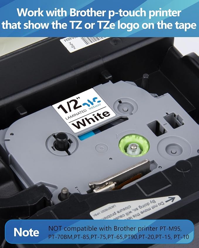 Weemay Compatible 5-Pack Refills Replacement for Brother Label Maker Tz Tape 12mm 0.47 Laminated White Tze 231 for Ptouch Label Maker Cube PTD210 PTP701BT PTD220 PTH110 PTH110BP PTH111 PTP750W PTD600