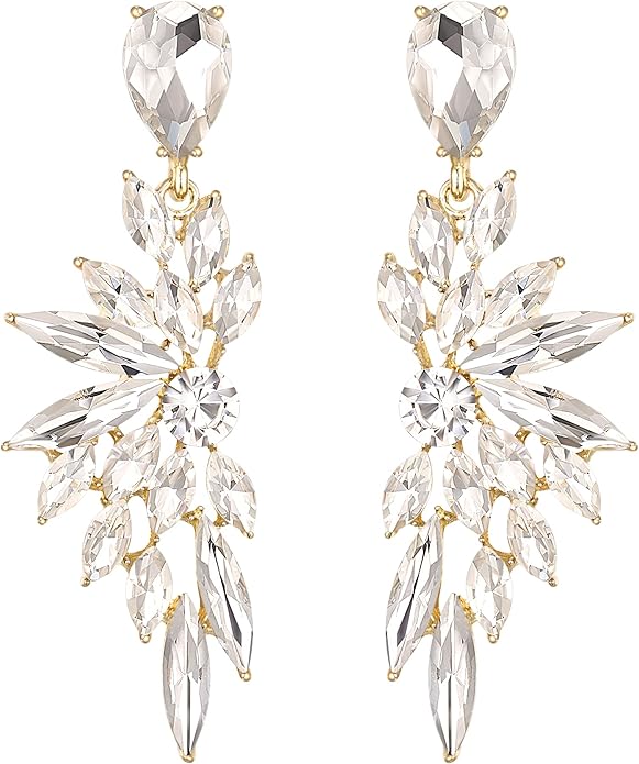 BriLove Women's Wedding Bridal Crystal Teardrop Multi Marquise Cluster Bling Dangle Earrings