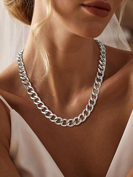 ChainsPro Cuban Link Chain for Women,Stainless Steel Chunky Necklace Silver/Gold Plated Thick Chain Choker, 12/16/20 mm Width,18" and 20" Punk Hip Hop Trendy Non Tarnish Jewelry Gifts