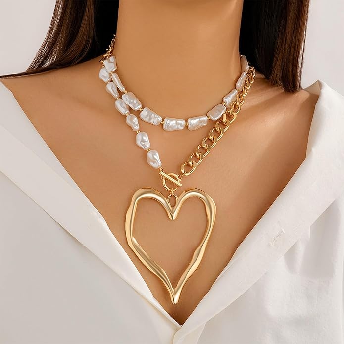 Atiptu Gold Chunky Cross Necklace for Women Statement Cross Pendant Necklace Layered Hammered Bold Cross Necklace Vintage Toggle Clasp Necklace Jewelry