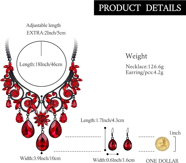 BriLove Women's Tribal Ethnic Crystal Chunky Statement Necklace Dangle Earrings Set