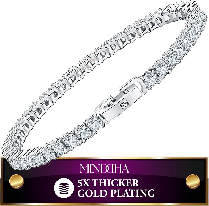 MINDDHA 14K Gold/White Gold Plated Cubic Zirconia Tennis Bracelet | Silver, Gold Bracelets for Women | Elegant CZ Tennis Bracelet for Women, Thin, Dainty, & Classic, Size 6-8 Inch