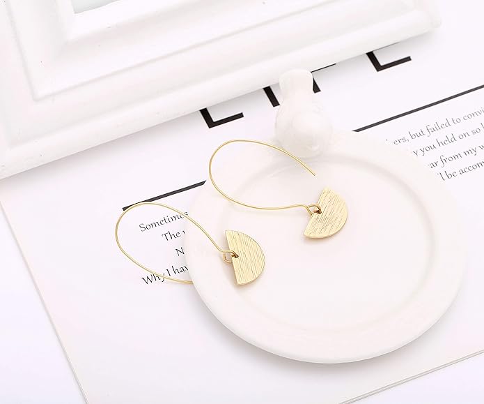 SOFYBJA Dainty 18K Gold Plated Disc Ball Triangle Sunburst Drop Earrings Long Dangle Lightweight Handmade Earrings Jewelry