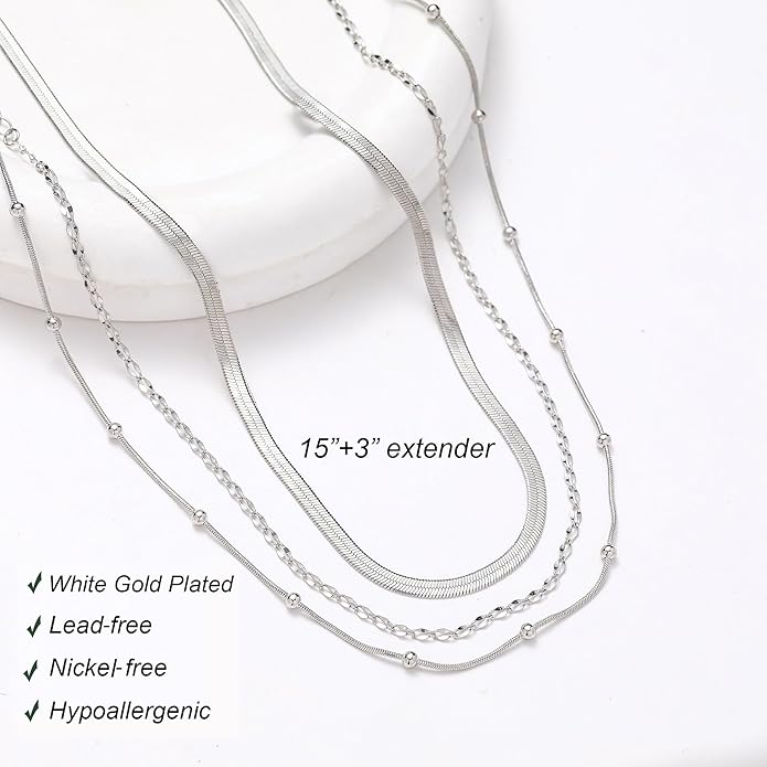 wgoud Gold Necklace for Women Waterproof,14K Real Gold Plated Herringbone Choker Necklace for Women Trendy, Dainty Gold Chain Necklaces Stack,Simple Layered Gold Necklaces for Women Jewelry Gifts
