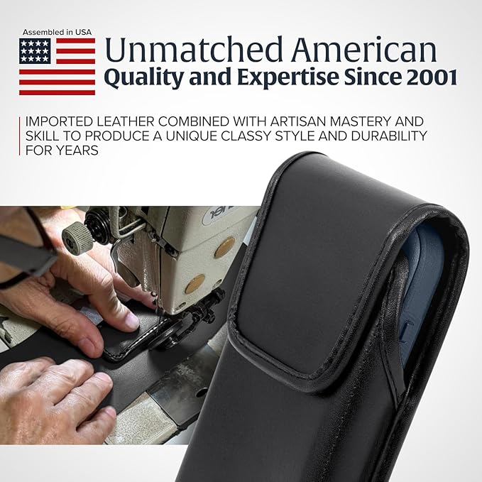 Turtleback Belt Clip for iPhone 16 Pro Max, 15 Pro Max, 14 Pro Max -Large- Fits w/Defender Bulky Style Cases, Premium Black Leather, Vertical Belt Holder, Magnetic Closure HD Rotating Belt Clip