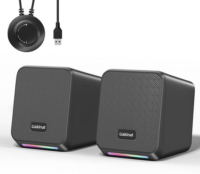 Computer Speakers,with 7 Colorful RGB Lights, Headphone Jack, Enhanced Bass and Volume Control, PC Speakers USB Powered Gaming Speakers for Laptop Monitor PC Tablet Phone