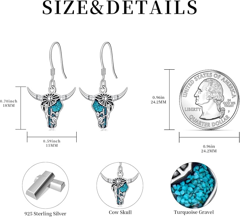 Western Earrings for Women 925 Sterling Silver Turquoise Western Country Dangle Drop Earrings Country Jewelry Gifts for Cowgirl Cowboy