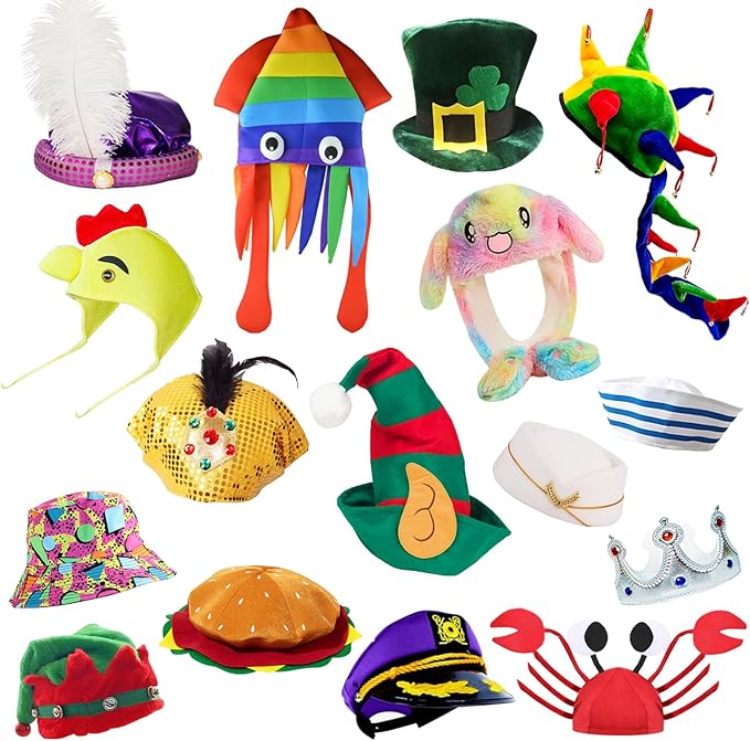 12 Assorted Funny Hats Crazy Party Hat for Adult Teen, Photo Booth Props Dress Up Costume Accessories