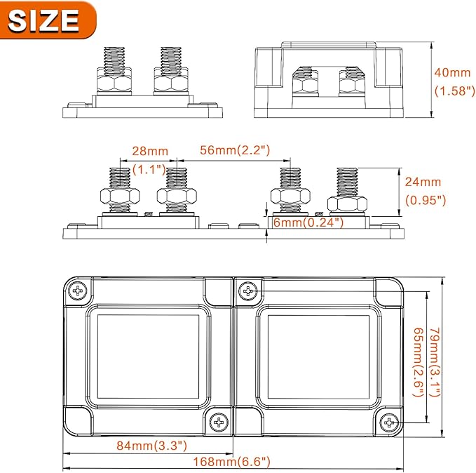 400A Bus Bar 8 M10 (3/8 inch) Terminal Studs Modular Design Tin Plated Copper Distribution Block Positive Pole Electrical Buss Bars 12-48 V DC with Cover for Trailer Marine Boat Car RV