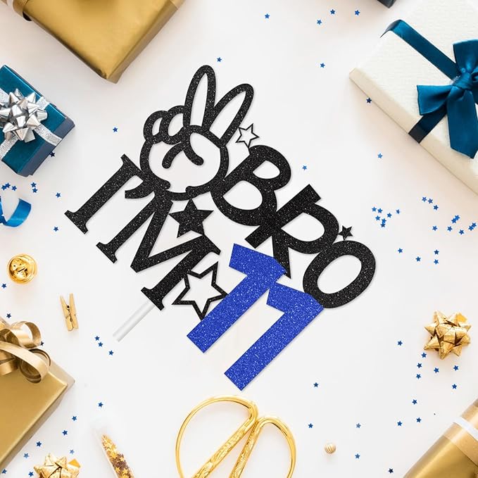 Bro I'm 11 Cake Topper, 11th Birthday Decorations for Boy, Glitter Funny 11th Birthday Cake Topper, Big Brother 11 Year Old Birthday Party Decoration Supplies