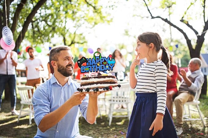 Video Game Birthday Cake Topper Glitter Blue Game Controller Happy Birthday Cake Topper - Game Cake Decorations Suit for Gamer Kids Boys Favors Game Cake Picks Birthday Party Supplies.