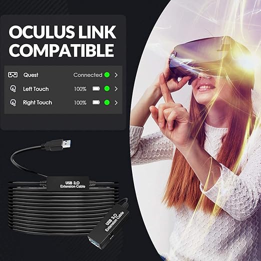 33FT USB 3.0 Active Extension Cable,USB Extension Cord A-Male to A-Female,Compatible with Oculus Quest 3 VR,Headset,Hard Drive,Printer,Webcam,Scanner,PS4 More