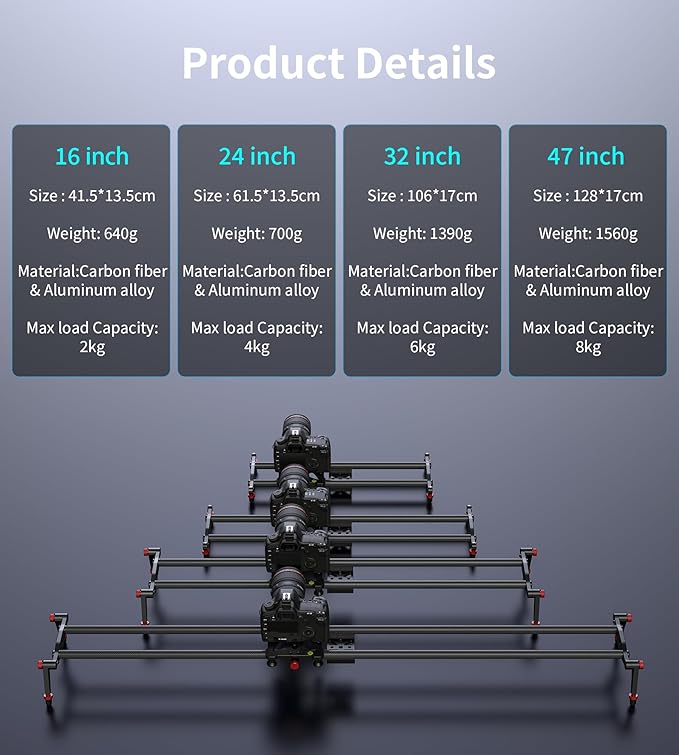 Zecti Camera Slider 24"/60 cm Adjustable Carbon Fiber Camera Dolly Track Slider Video Stabilizer Rail for Camera DSLR Video Movie Photography Camcorder Stabili & Phone, Black