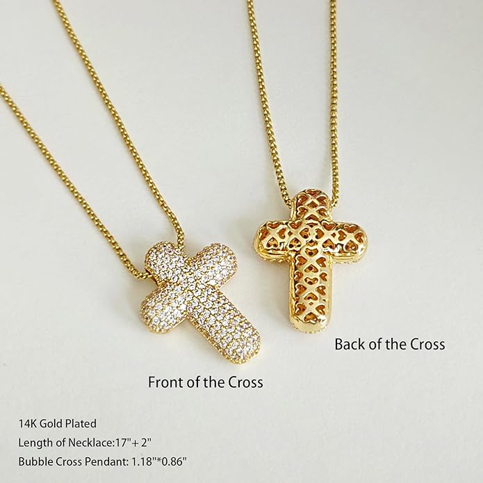 Zeffy Cross Necklace for Women,18K Gold/Silver Plated Tiny Cubic Zirconia Cross Pendant Necklace for Women Simple Layered Cross Necklaces for Women