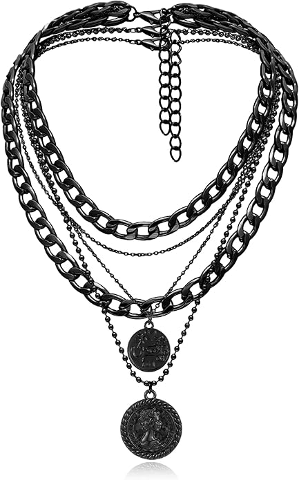 MJartoria Layered Necklaces for Women Trendy Retro Coin Pendant Necklace Dainty Chunky Chain Necklaces for Jewelry Birthday Gifts