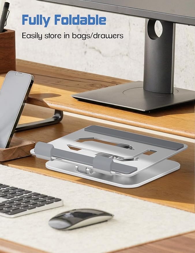 Tablet Stand Holder with 360°Rotating Base - Adjustable Aluminum Desktop Stand for iPad Holder for Desk Compatible with 4-13" Tablets, Silver