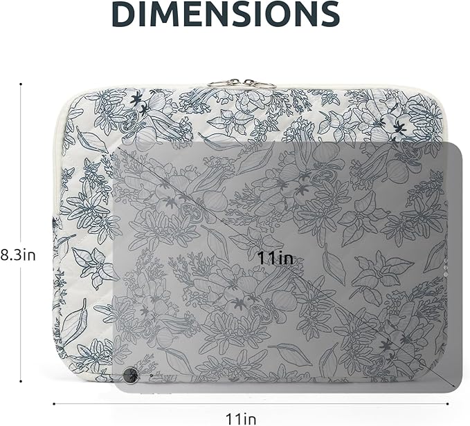 Puffy Laptop Sleeve 13-15.6 Inch Cute Quilted Laptop Protective Case Padded Floral Computer Sleeve for MacBook (B-Dark Blue, 11 Inch)