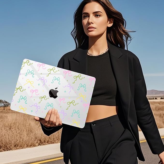 Mektron Compatible with M4 MacBook Air 15 inch Case 2025 A3241 2024 2023 M3 A3114 A2941 M2 Liquid Retina Display Touch ID, Plastic Hard Case & Keyboard Skin & Screen Protector - Clear Colorful Bows