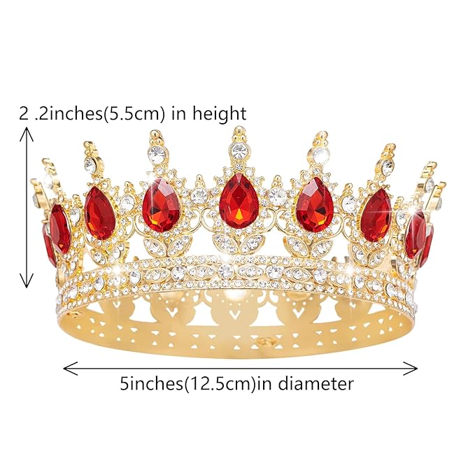 Queen Crown Rhinestone Wedding Crowns and Tiaras for Women Costume Party Hair Accessories Princess Birthday Crown Crystal Bridal Crown (Gold & Red Crown)