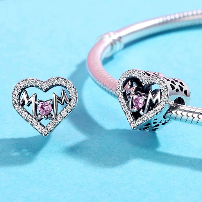 925 Sterling Silver Charms Fit Pandora Charms Bracelet I Love You to The Moon and Back Fit Wife Mom Christmas Birthday Gift