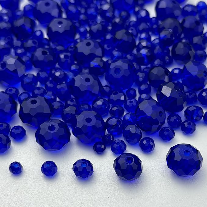 600pcs Crystal Glass Beads 3mm 4mm 6mm 8mm 10mm Rondelle Faceted Crystal Beads Spacer Beads for Necklace Bracelet Earrings DIY Jewelry Crafts Making Supplies(Deep Blue)