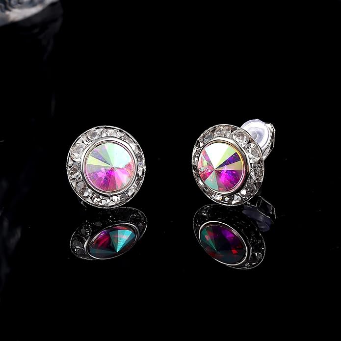 FIBO STEEL Clip on Halo Earrings Rhinestone Earrings Crystal Earrings for Women Round Acrylic Stone Inside Dance Competitions Stage Opera Performance Wedding Party Jewelry