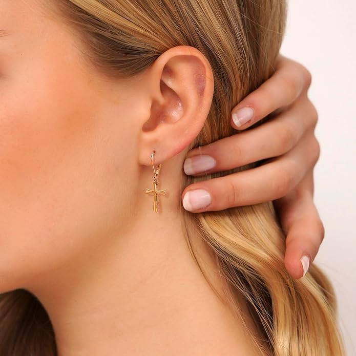 14K Gold Earring Cross Waterdrop Butterfly Heart Knot Earrings for Women Gold Silver Cross Leverback Drop Gold Silver Teardrop Hoop Dangle Earring White Gold Dangle Drop Earring