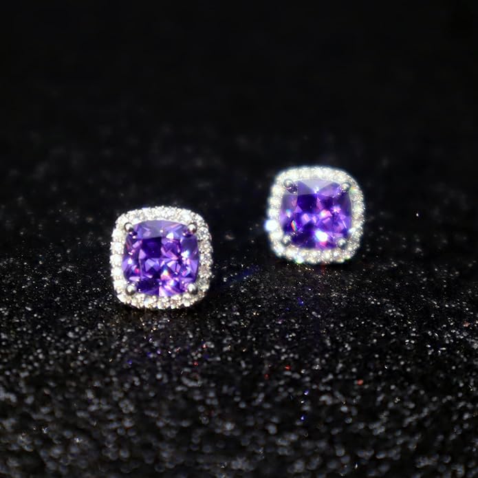 YOMELA Cubic Zirconia Earrings Studs, Halo CZ Birthstone Simulated Diamond Stud Earrings for Women