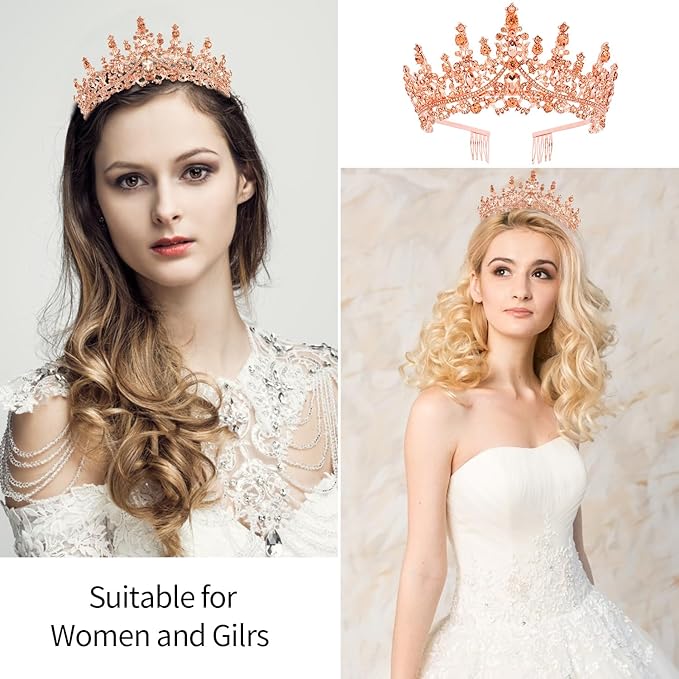 Velscrun Rose Gold Crystal Birthday Queen Tiara Crown for Women Girls Birthday Queen Headband Sash Elegant Princess Crown with Combs Hair Accessories Happy Birth Party Decorations Mom Birth Gift