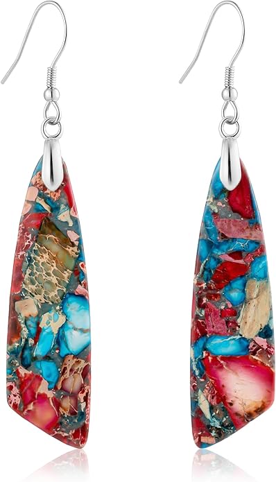 SELOVO Jasper Stone Earrings for Women Trendy Dangle Earrings Fishhook Drop Earrings