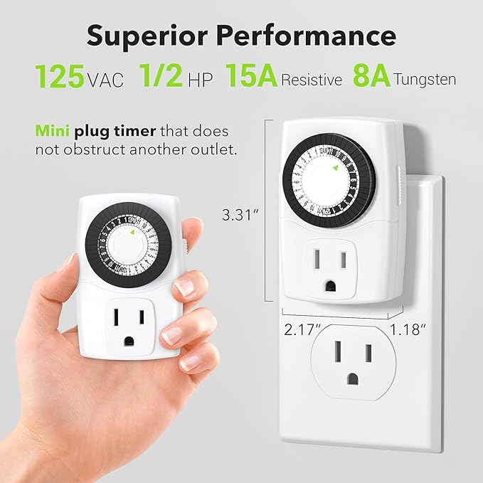 BN-LINK BND-60/U47 Indoor Mini 24-Hour Mechanical Outlet Timer, 3-Prong, 2-Pack