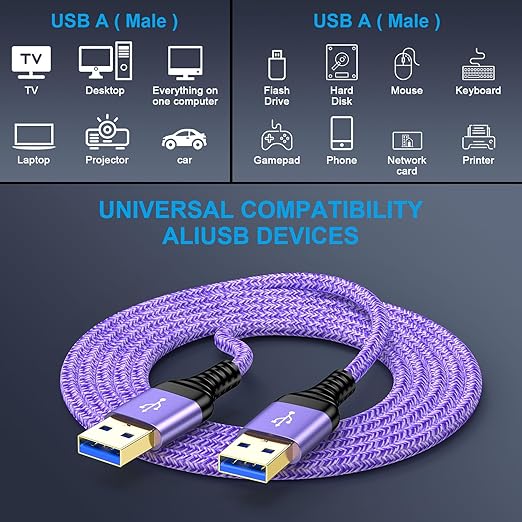 USB to USB, USB3.0 Cable 6FT Male to Male USB Cable, 3 Pack Double Ended USB3.0 A to A Data Transfer Cord for KVM Soundbar Monitor Laptop Cooler Fan Hard Drive Enclosures DVD Player TV Hub Set Up Box